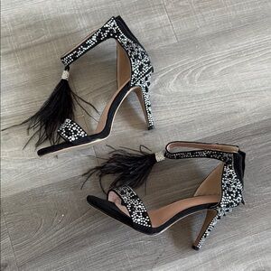 Black and Silver Stiletto Heels with Ankle Strap